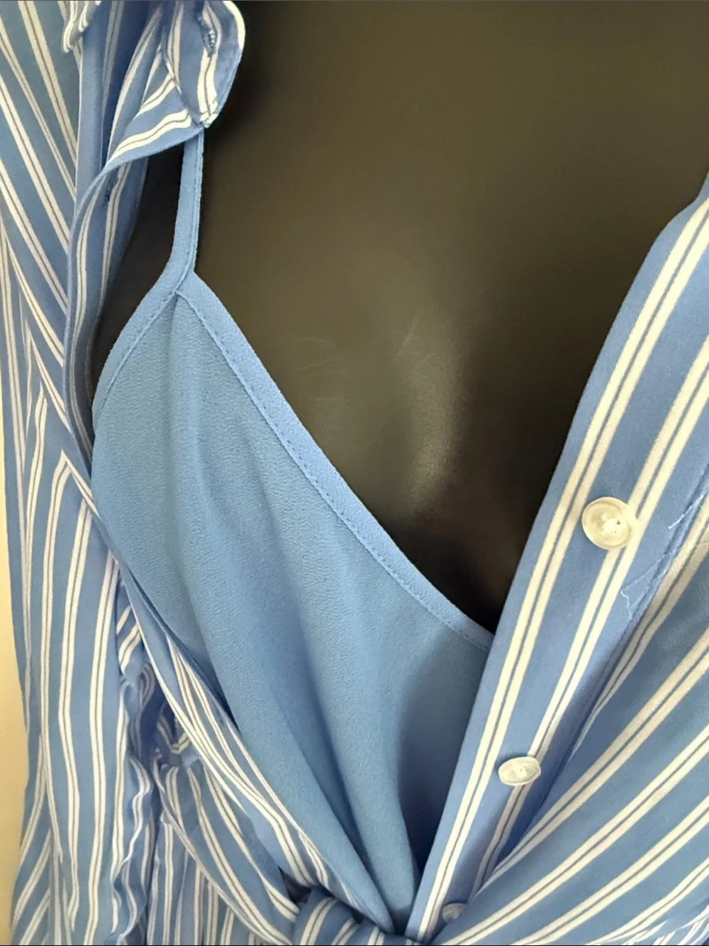 Michael Kors Blue and White Striped Maxi Shirt Dress with Tie Waist - Picture 5 of 7
